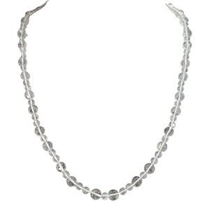 14K Gold Rock Crystal, Round Knotted Bead Necklace 26" Long,  E862